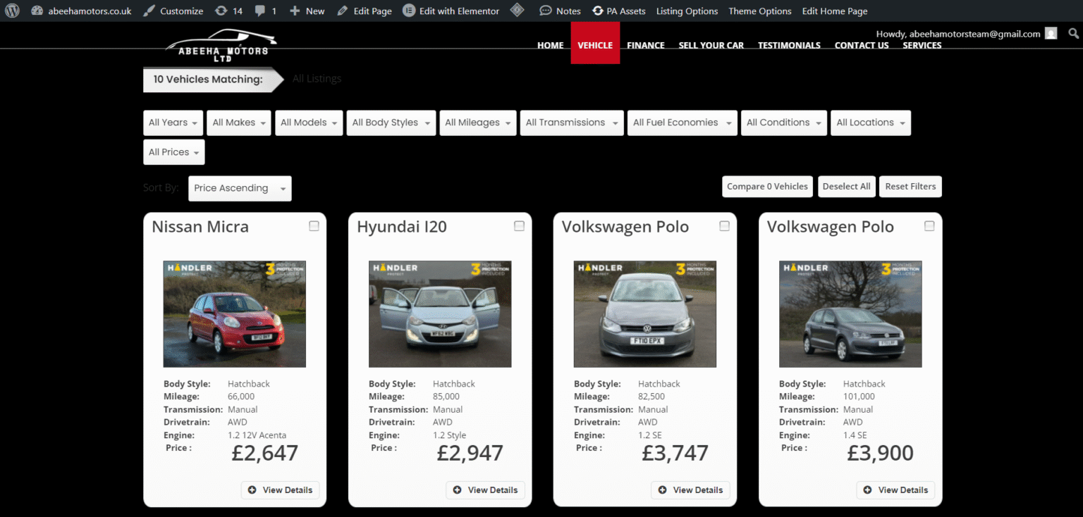 Abeeha Motors Final Website Vehicle Listing
