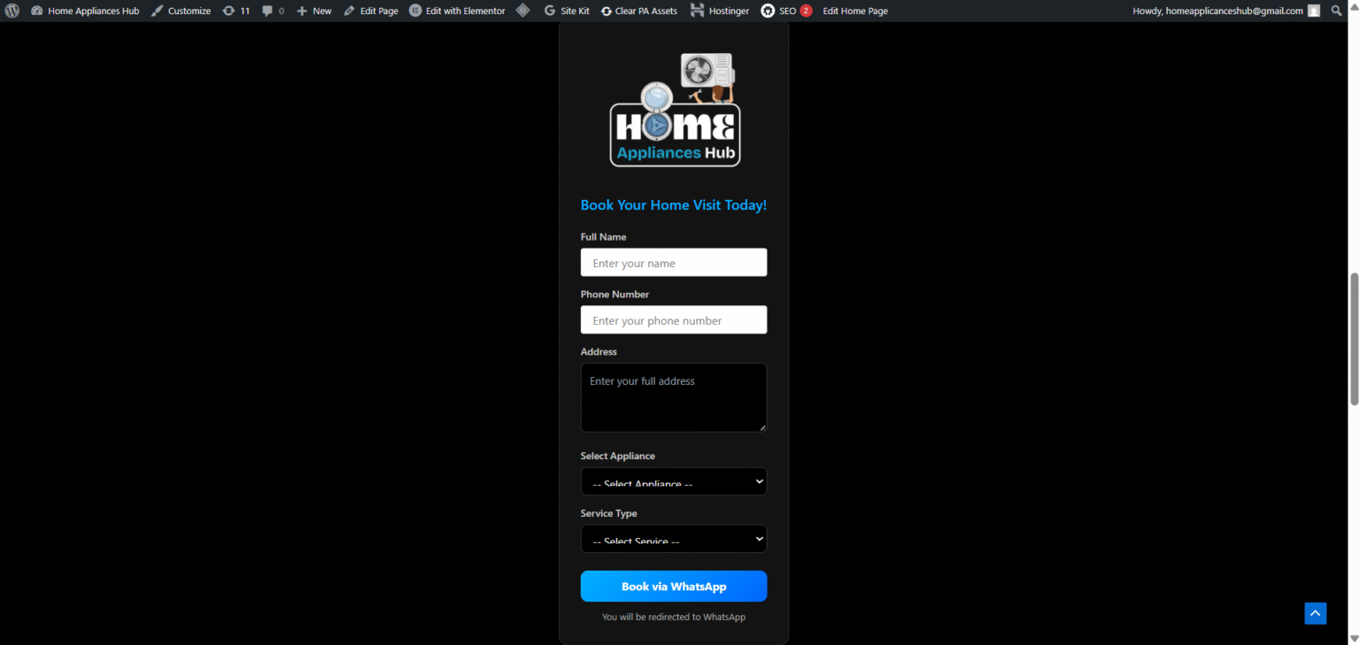 Home Appliances Hub Website Form