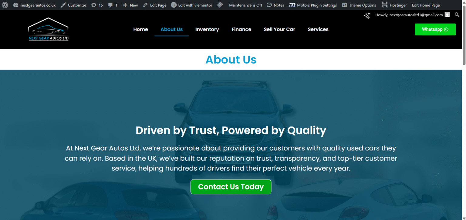 Next Gear Autos Ltd Website About Us Page