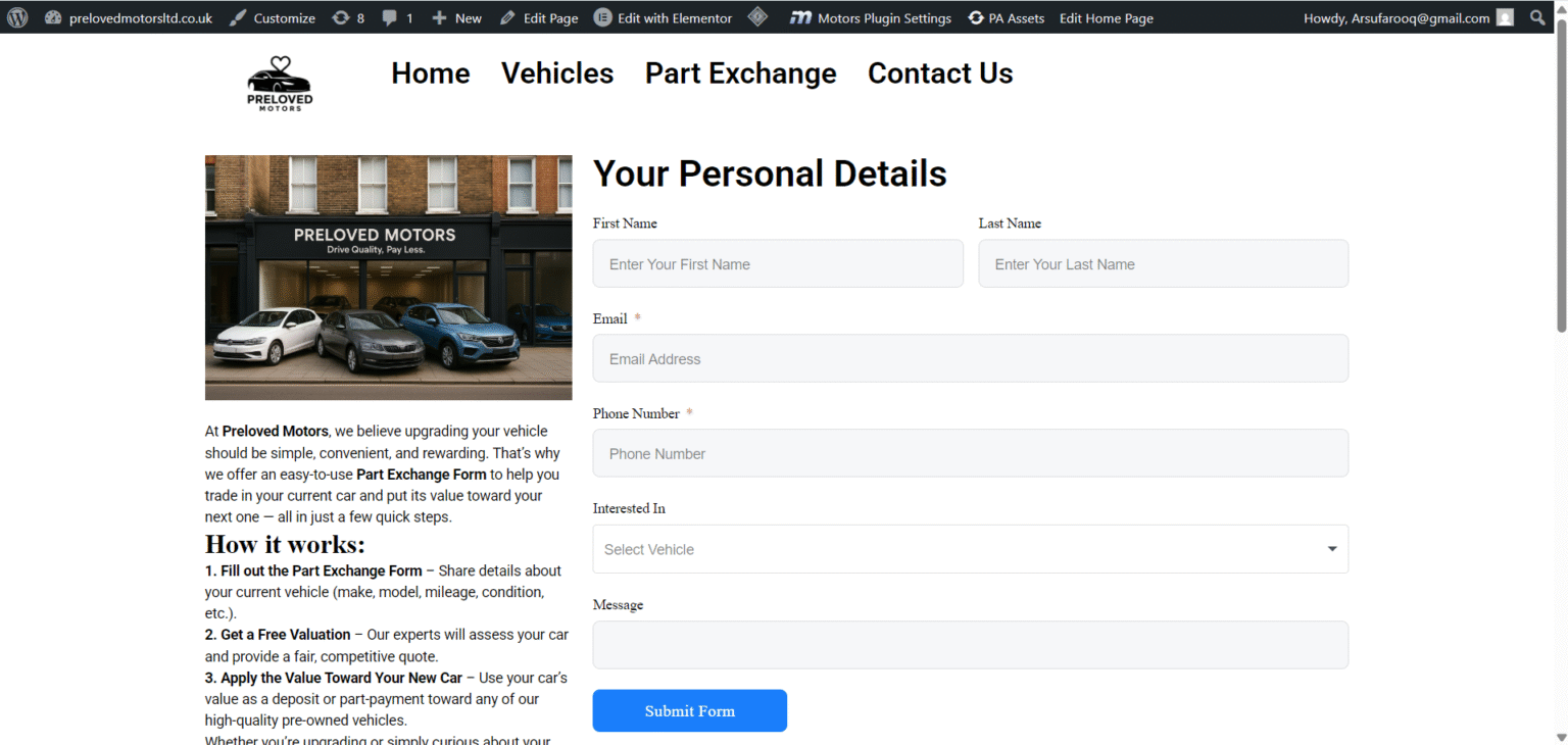 Preloved Motors Website Part Exchange