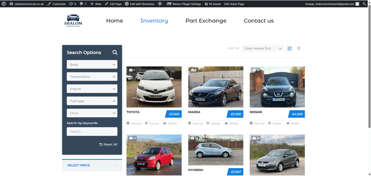 Shalom Motor Cars Inventory Page